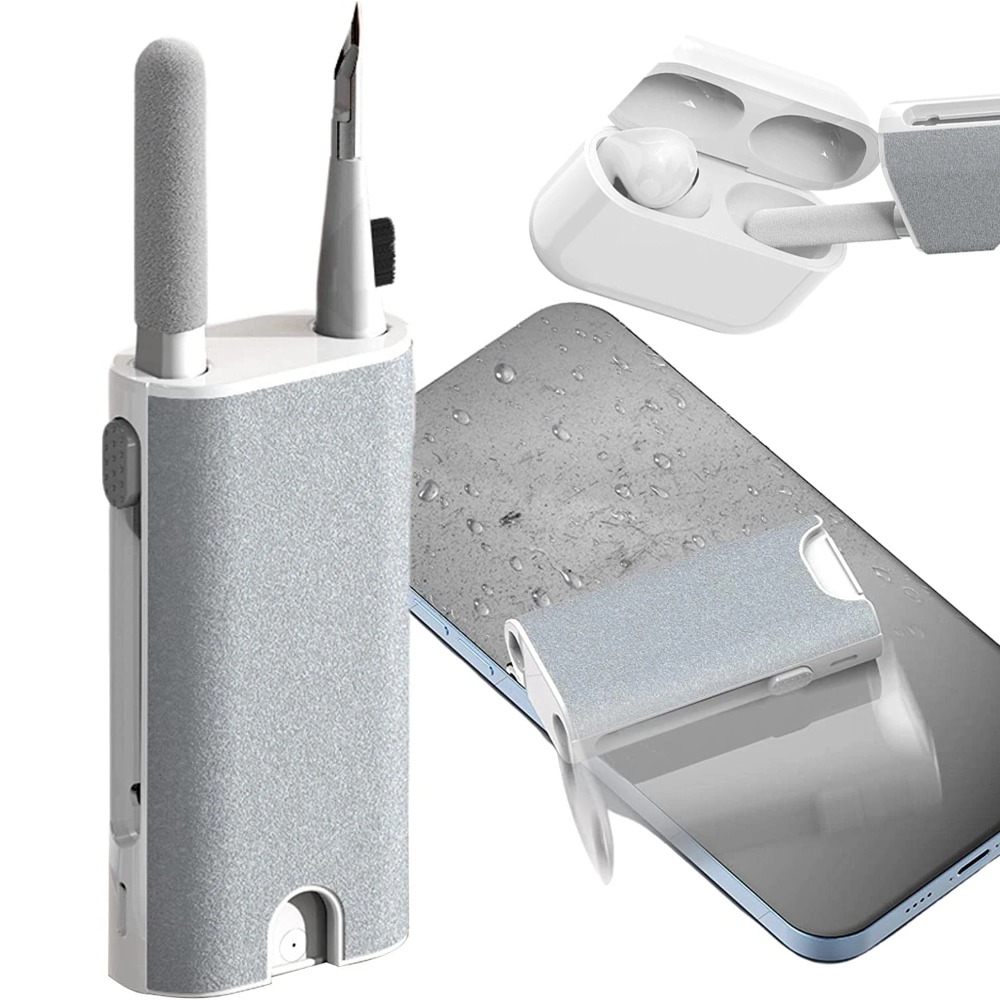 Screen Cleaning Kit - ชุดอุปกรณ์ทำความสะอาดอิเล็กทรอนิกส์ 5in1 แบบมัลติฟังก์ชัน พร้อมสเปรย์และผ้าเช็ดหน้าจอ แปรงทำความสะอาดสำหรับโทรศัพท์ หูฟัง